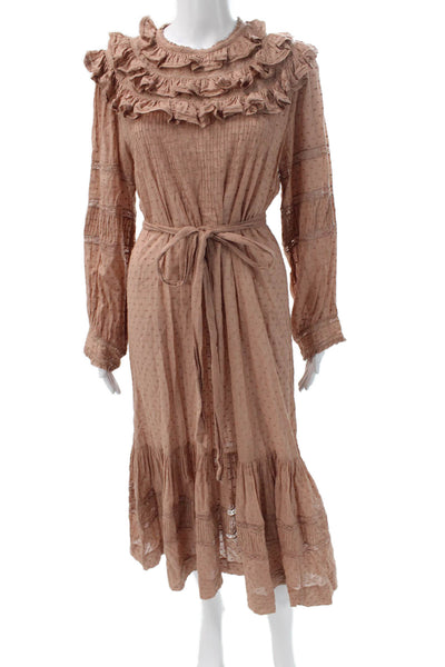 Doen Womens Maxi Polka Dot Cotton Button Long Sleeve Round Neck Dress Size L