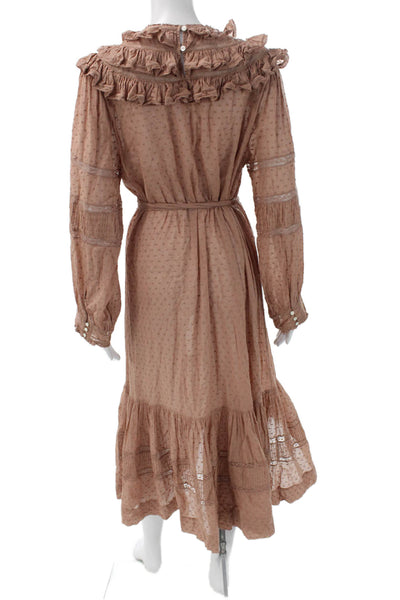 Doen Womens Maxi Polka Dot Cotton Button Long Sleeve Round Neck Dress Size L