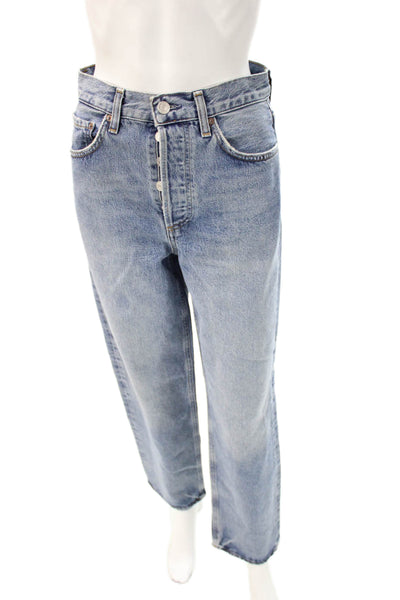 Agolde Womens Straight Jeans Blue High Rise Button 29in Size 24