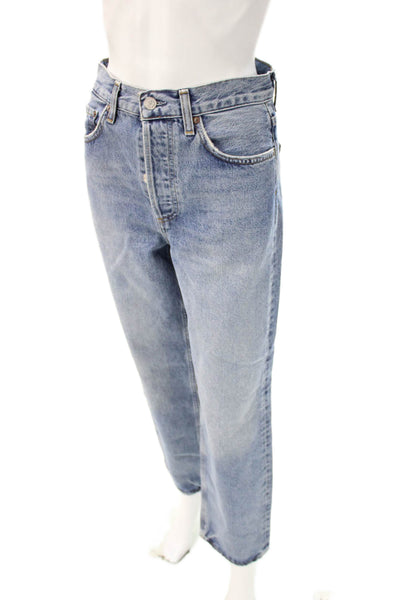 Agolde Womens Straight Jeans Blue High Rise Button 29in Size 24
