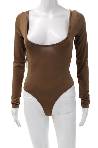 Agolde Women Scoop Neck Long Sleeve Brown Basic Bodysuit Size XS