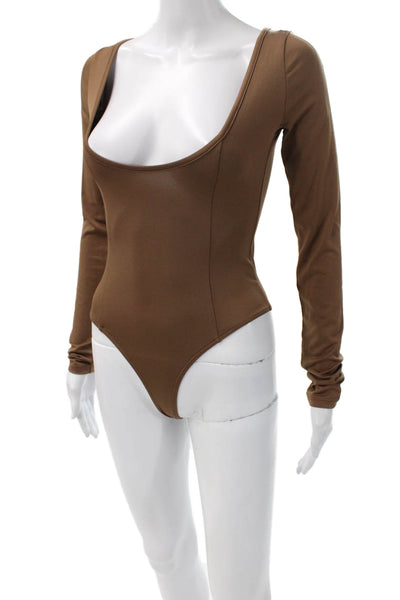 Agolde Women Scoop Neck Long Sleeve Brown Basic Bodysuit Size XS