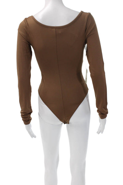 Agolde Women Scoop Neck Long Sleeve Brown Basic Bodysuit Size XS