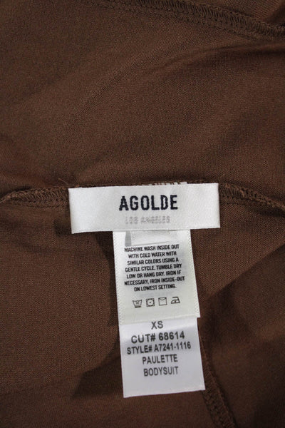 Agolde Women Scoop Neck Long Sleeve Brown Basic Bodysuit Size XS