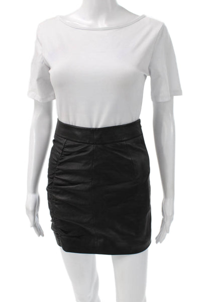 Zeynep Arcay Womens Black Lambskin Mini Skirt Zip Closure Size 2