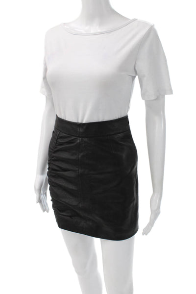Zeynep Arcay Womens Black Lambskin Mini Skirt Zip Closure Size 2
