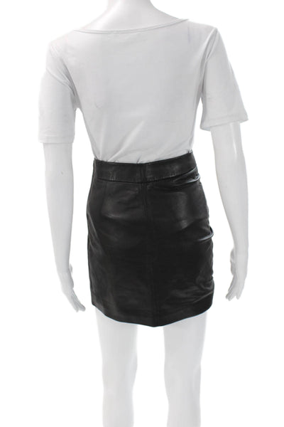 Zeynep Arcay Womens Black Lambskin Mini Skirt Zip Closure Size 2