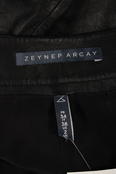 Zeynep Arcay Womens Black Lambskin Mini Skirt Zip Closure Size 2