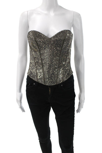SANTA Womens Cropped Sweetheart Corset Top Gray Lace Up Strapless Size S
