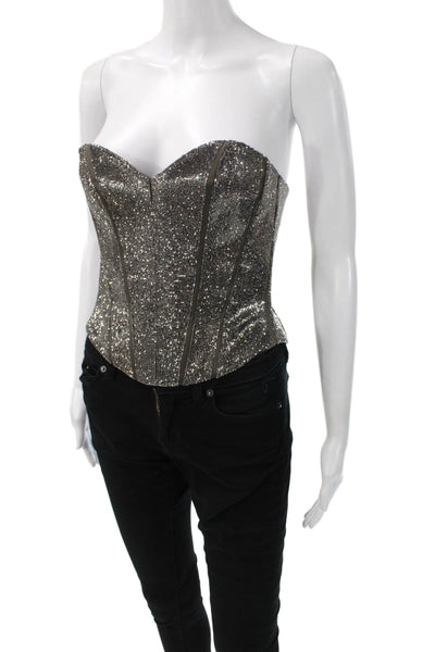 SANTA Womens Cropped Sweetheart Corset Top Gray Lace Up Strapless Size S