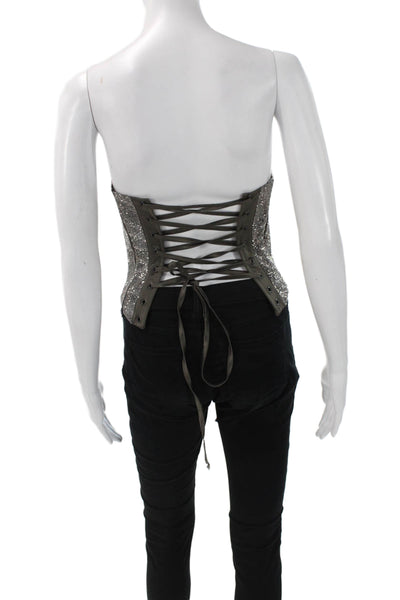 SANTA Womens Cropped Sweetheart Corset Top Gray Lace Up Strapless Size S