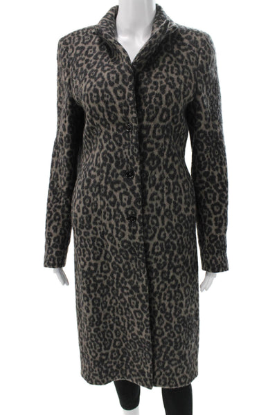 R+A Womens Overcoat Gray Animal Print Wool Cashmere Button Size S