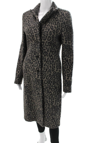 R+A Womens Overcoat Gray Animal Print Wool Cashmere Button Size S