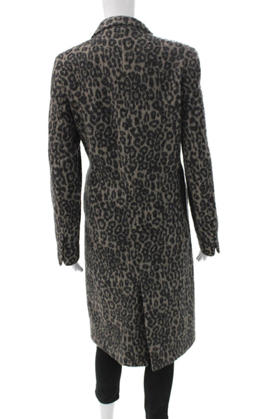 R+A Womens Overcoat Gray Animal Print Wool Cashmere Button Size S