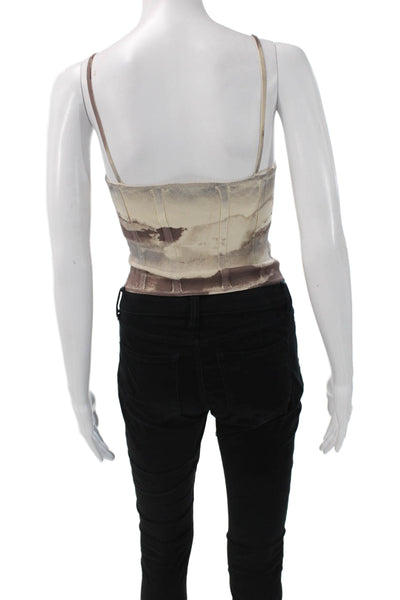 Zara Women Camisole Beige Camo Knit Lace Up Scoop Neck Strappy Boho Size S