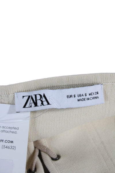Zara Women Camisole Beige Camo Knit Lace Up Scoop Neck Strappy Boho Size S