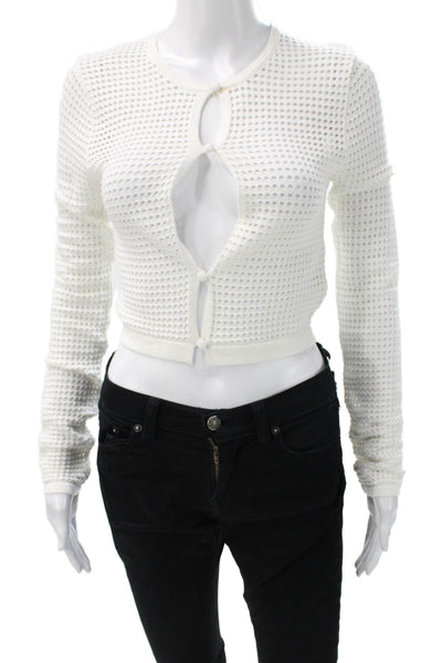 NIA Womens Cardigan White Long Sleeve Round Neck Solid Size M