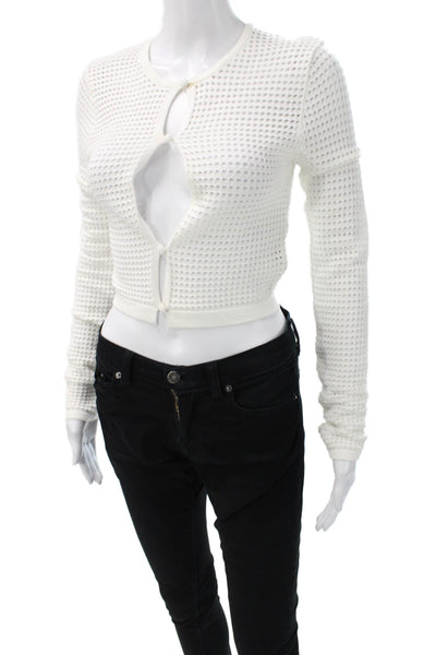 NIA Womens Cardigan White Long Sleeve Round Neck Solid Size M