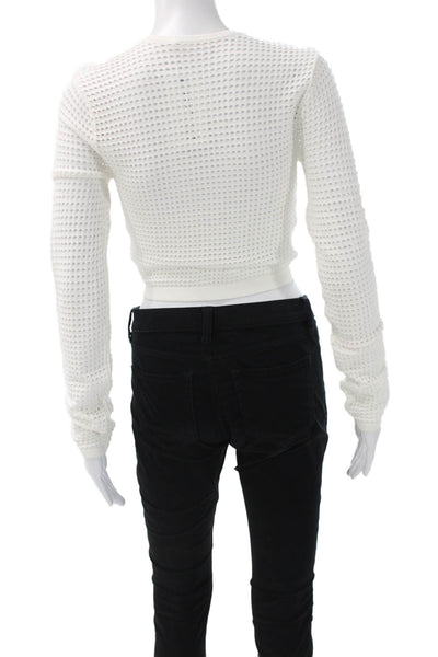 NIA Womens Cardigan White Long Sleeve Round Neck Solid Size M
