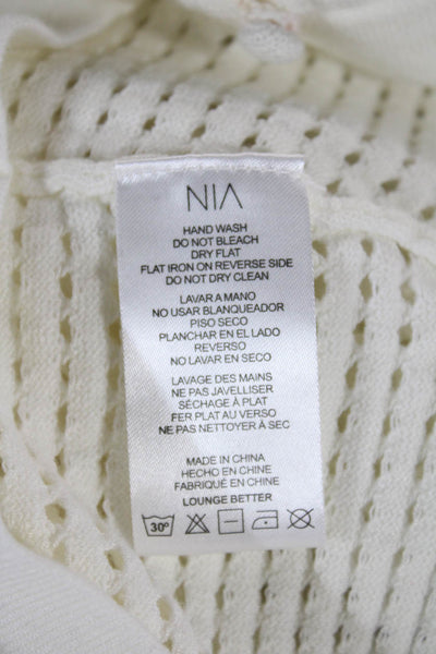 NIA Womens Cardigan White Long Sleeve Round Neck Solid Size M