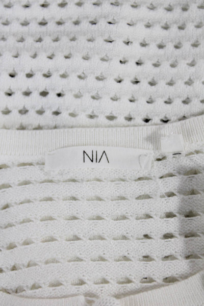 NIA Womens Cardigan White Long Sleeve Round Neck Solid Size M