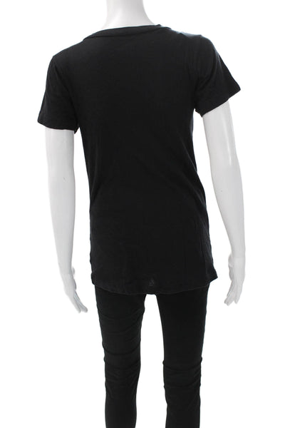 LNA Women Basic Black V-Neck Cotton Short Sleeve T-Shirt Size S