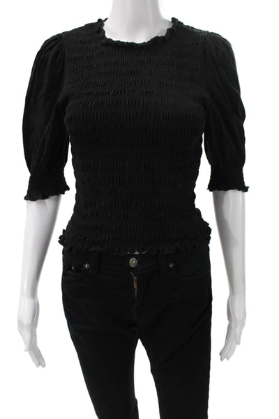 Veronica Beard Women Basic Black Cotton Round Neck Short Sleeve Blouse Size XS