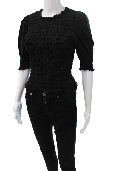 Veronica Beard Women Basic Black Cotton Round Neck Short Sleeve Blouse Size XS