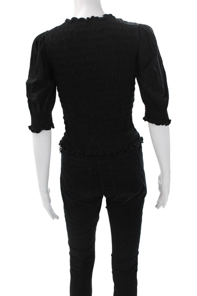 Veronica Beard Women Basic Black Cotton Round Neck Short Sleeve Blouse Size XS