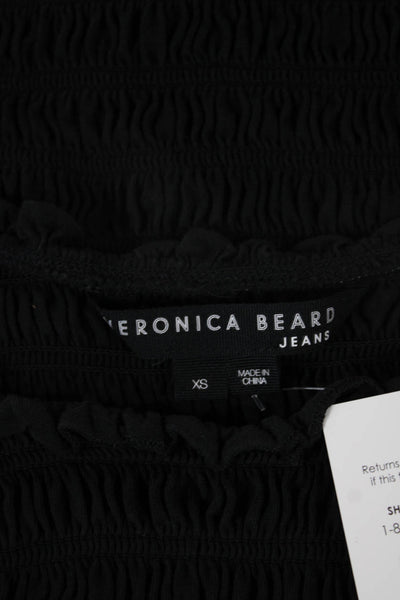 Veronica Beard Women Basic Black Cotton Round Neck Short Sleeve Blouse Size XS