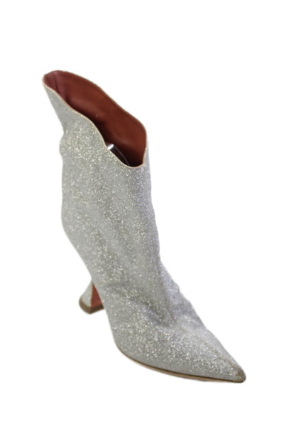 Amina Muaddi Womens Pointed Toe Ankle Boots Silver Metallic Size 38 8