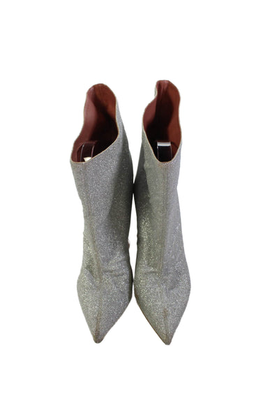Amina Muaddi Womens Pointed Toe Ankle Boots Silver Metallic Size 38 8