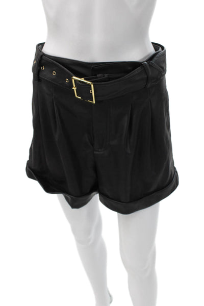 Generation Love Womens Paperbag Waist Shorts Black Polyurethane Size S