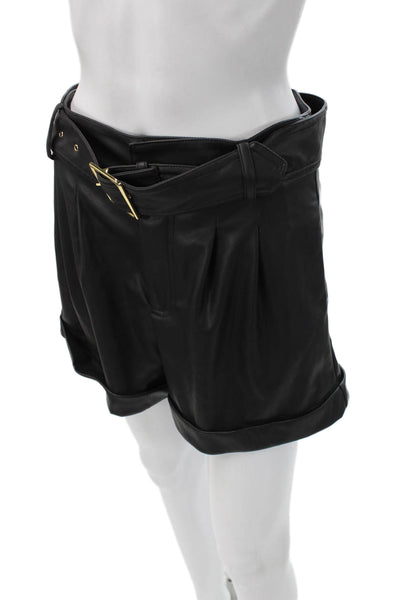 Generation Love Womens Paperbag Waist Shorts Black Polyurethane Size S