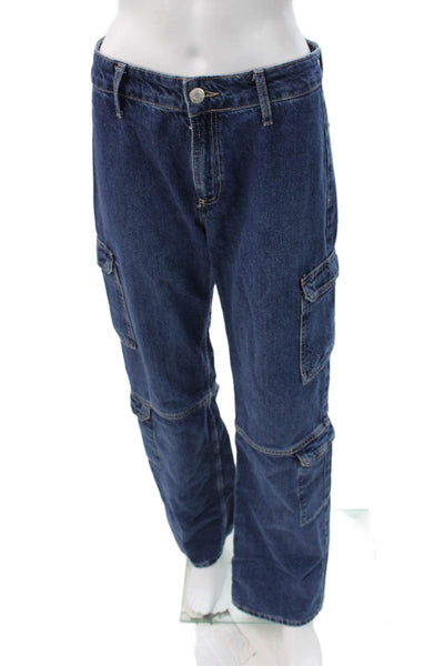 Zara Women Straight Jeans Blue Cotton Mid Rise Button Size 4