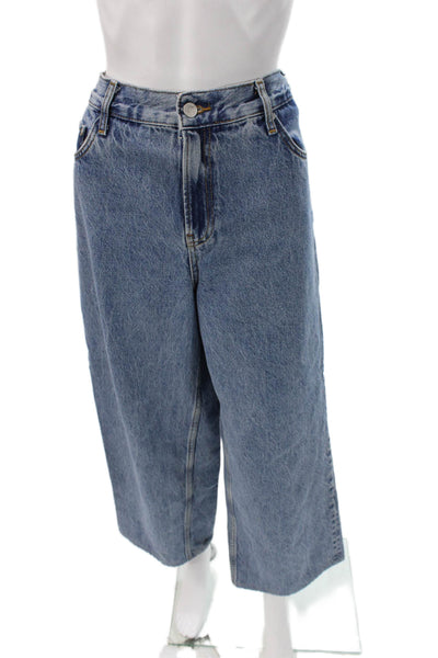 Zara Womens Wide-Leg Jeans Blue High-Rise Cotton Size 4