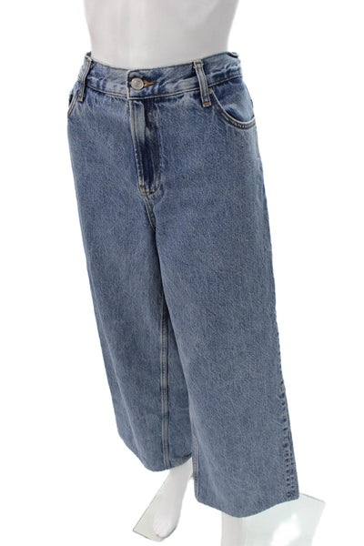Zara Womens Wide-Leg Jeans Blue High-Rise Cotton Size 4