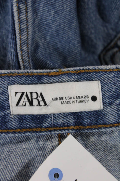 Zara Womens Wide-Leg Jeans Blue High-Rise Cotton Size 4