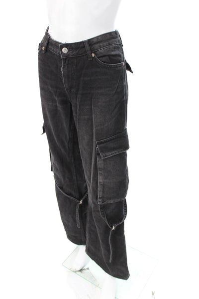Zara Womens Wide-Leg Jeans Black Cotton Mid Rise Button Size 4