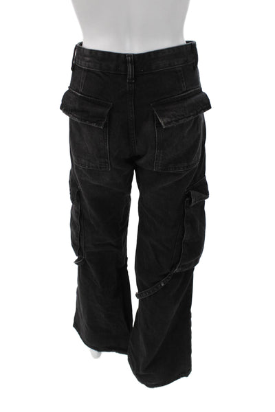 Zara Womens Wide-Leg Jeans Black Cotton Mid Rise Button Size 4