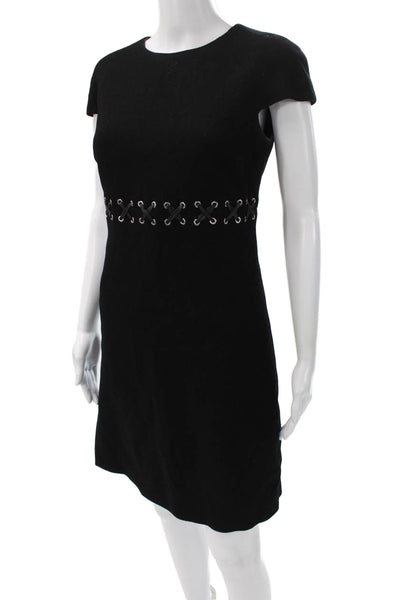 Michael Kors Women Sheath Dress Black Wool Short Sleeve Size 4