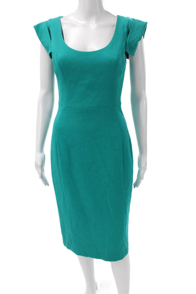 Black Halo Women Green Sheath Dress Short Sleeve Scoop Neck Polyester Size 2