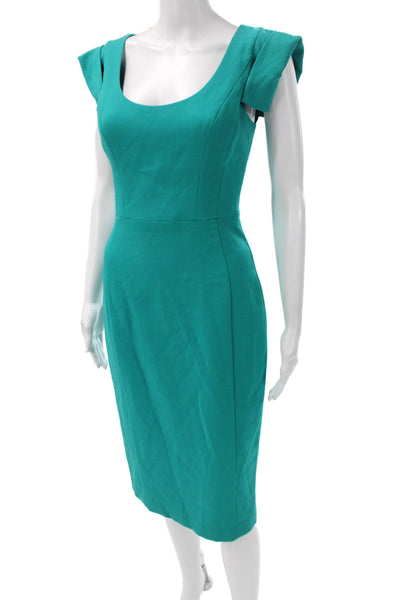 Black Halo Women Green Sheath Dress Short Sleeve Scoop Neck Polyester Size 2