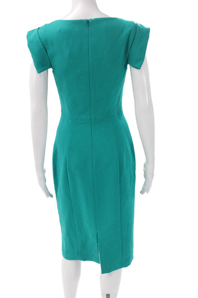 Black Halo Women Green Sheath Dress Short Sleeve Scoop Neck Polyester Size 2