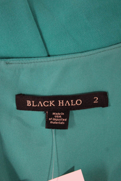 Black Halo Women Green Sheath Dress Short Sleeve Scoop Neck Polyester Size 2