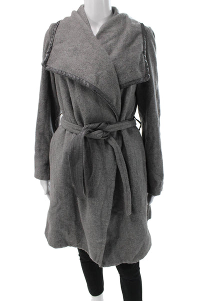 Nanette Lepore Womens Gray Overcoat Tie Waist Wool Blend Long Sleeve Size M