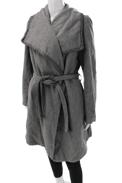 Nanette Lepore Womens Gray Overcoat Tie Waist Wool Blend Long Sleeve Size M