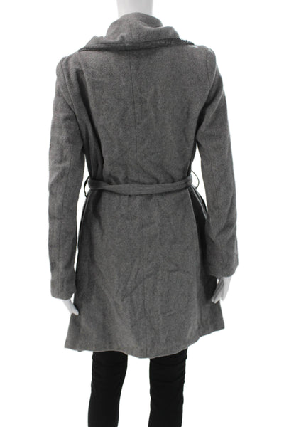 Nanette Lepore Womens Gray Overcoat Tie Waist Wool Blend Long Sleeve Size M