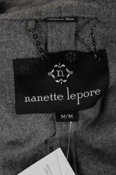 Nanette Lepore Womens Gray Overcoat Tie Waist Wool Blend Long Sleeve Size M
