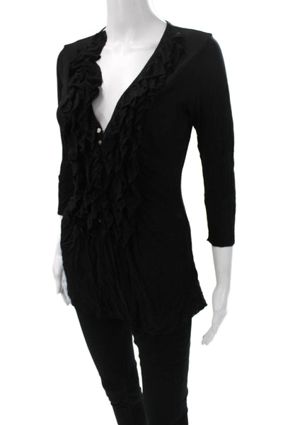Bailey 44 Womens Tunic Blouse Black V-Neck 3/4 Sleeve Button Size S